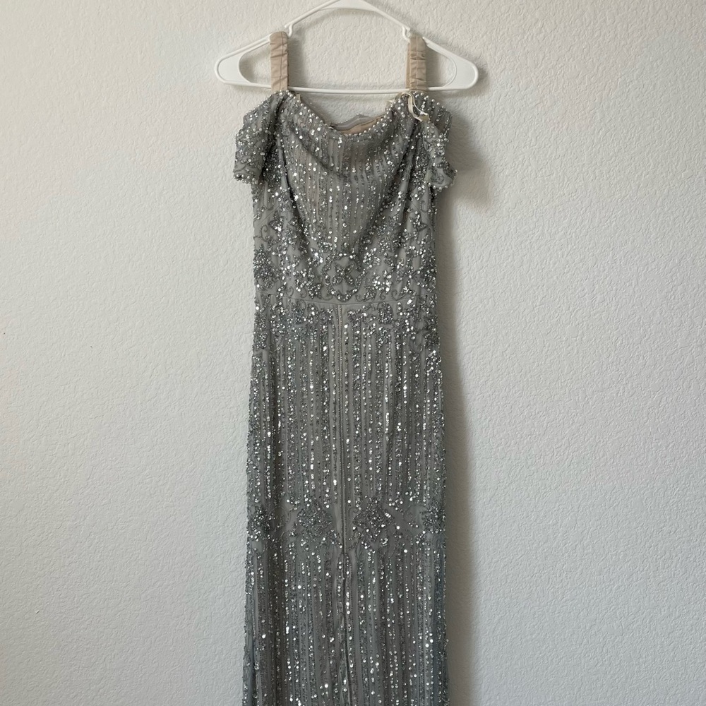 Adrianna Papell Silver Sequin Embellished Dress